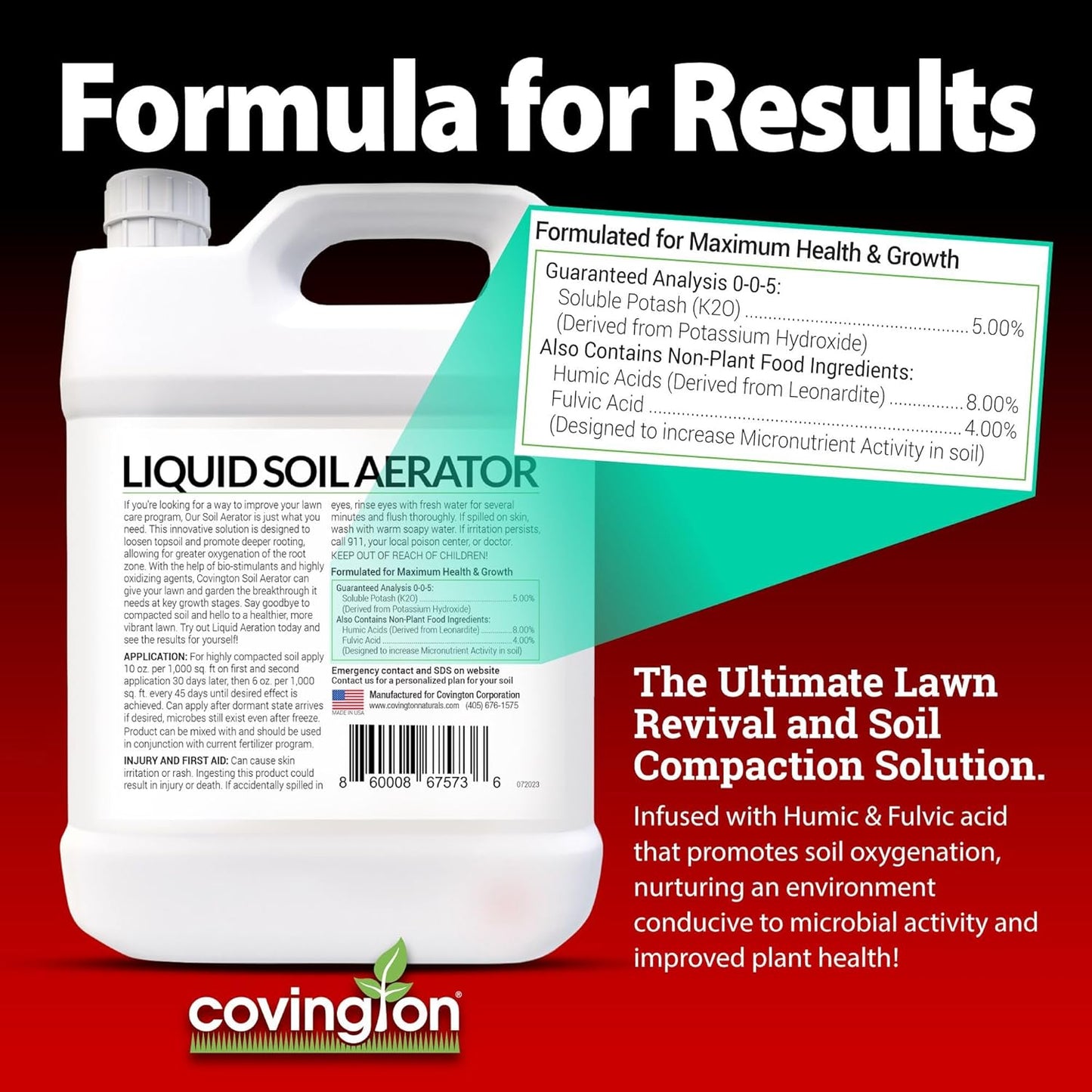 Covington Liquid Lawn Aerator PRO-LINE (32oz) – Soil Conditioner & Softener for Lawns & Gardens – Loosens Clay, Compacted Soil for Better Water & Nutrient Absorption – Liquid Aeration Concentrate