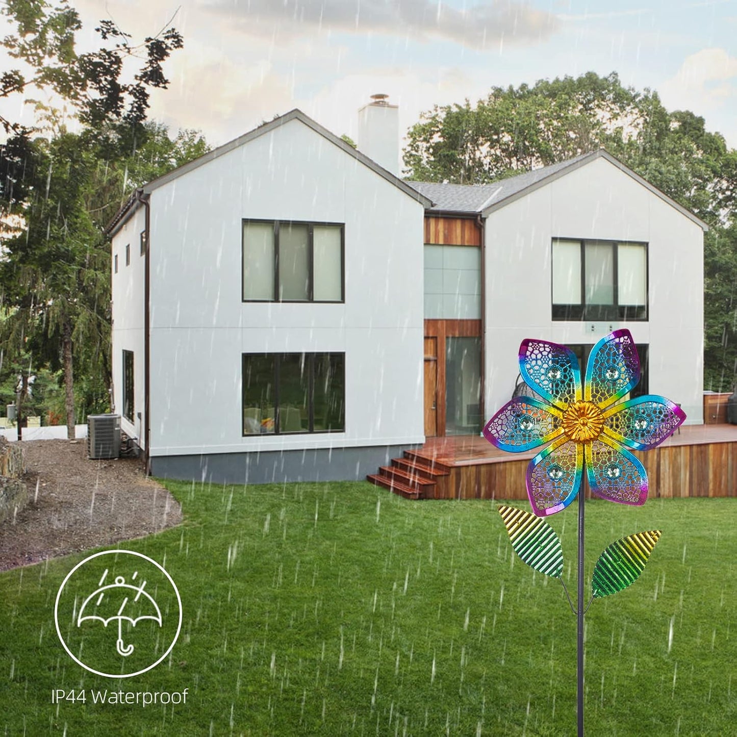 Wind Spinner with Metal Stake, Outdoor Garden Pinwheels Spinners Hollow-Out Flower Shape Design for Yard Lawn Patio Decor