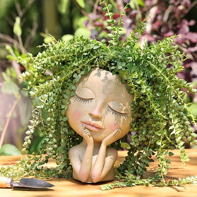 AIMEBBY Face Planter Pot - Face Flower Pots for Indoor and Outdoor Plants - Resin Head Planter Pots with Drainage Hole (X-Large Size)