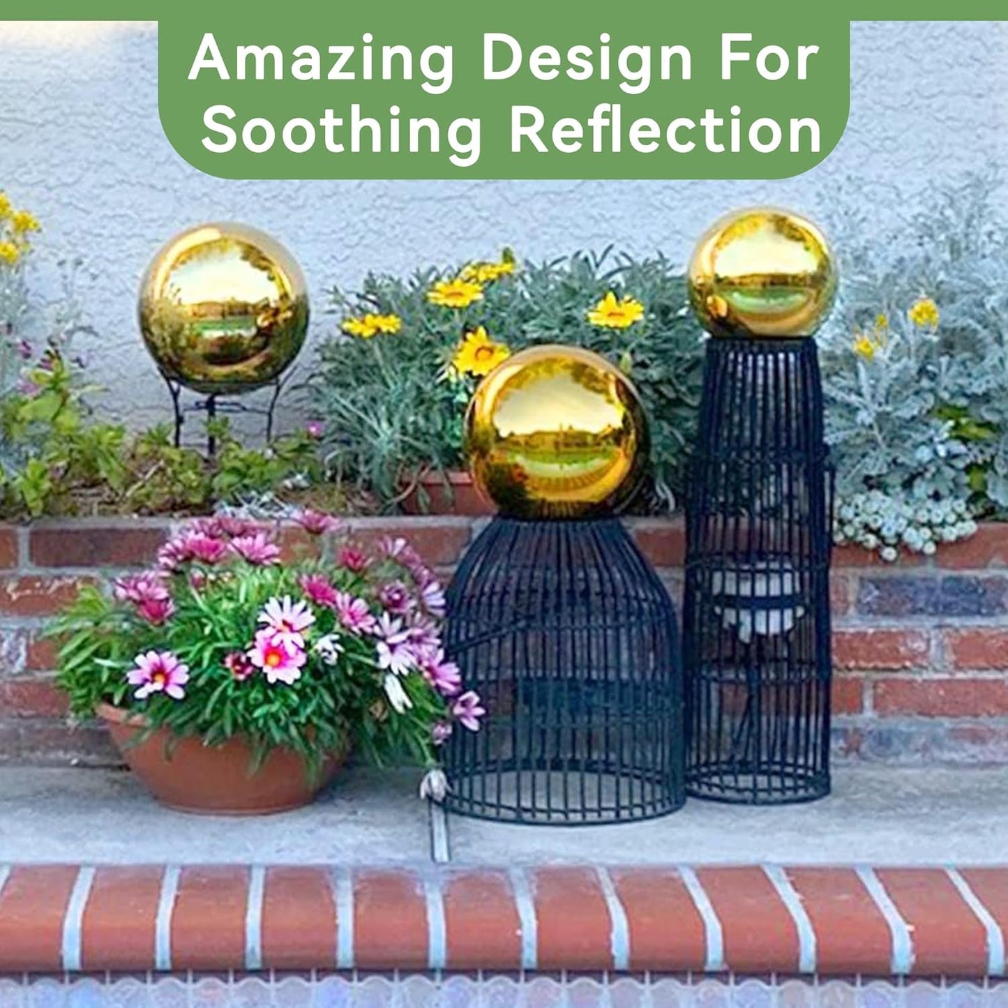 Lily's Home Stainless Steel Gazing Globe Mirror Ball, Colorful and Shiny Addition to Any Garden or Home. Shiny Gold.