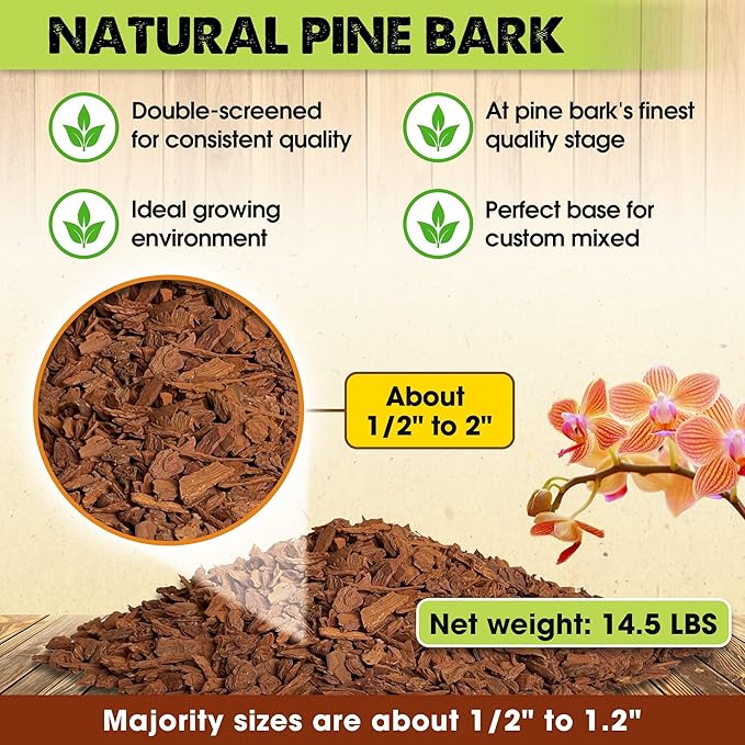 DUSPRO Recycle Orchid Bark Bulk, Fine Orchid Bark for Plants, Optimal Texture Bark for Orchids, Ideal Wood Chips for Plants, Plant Bark for Potting, Bark Soil for Plants (26qts, Standard Bark)