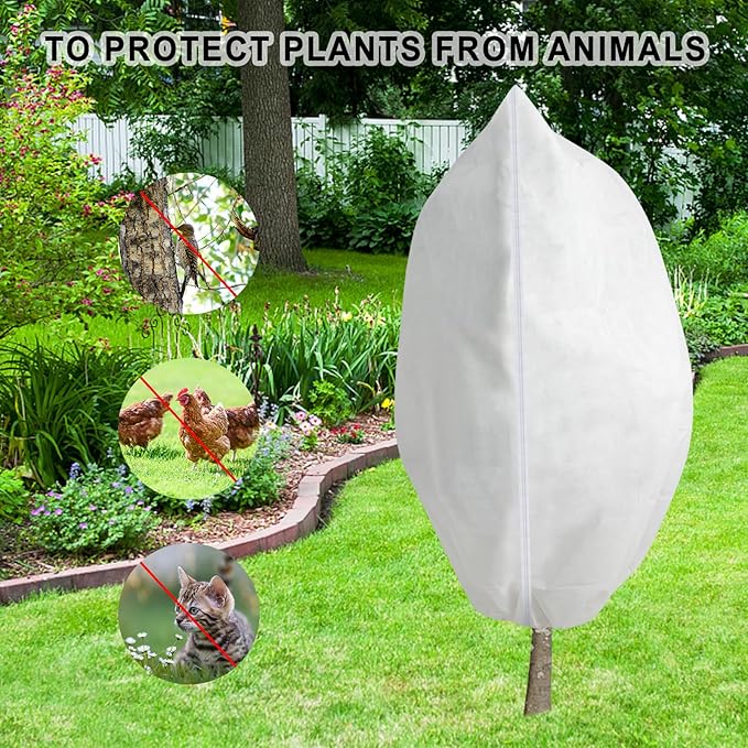 Rohuis Plant Covers Freeze Protection Winter, 2 Packs 95" Hx79 W 2.82oz Huge Tree Blankets Frost Cloth for Outdoor Plants with Zipper Drawstring, Large Garden Frost Protection Cover for Shrub Fig Tree