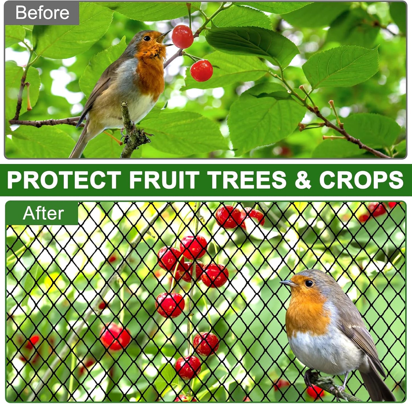 Bird Netting - 50' x 50' Garden Netting with 1' Square Mesh for Chicken, Protect Blueberries, Fruit Trees from Deer, Squirrel for Farm, Orchard