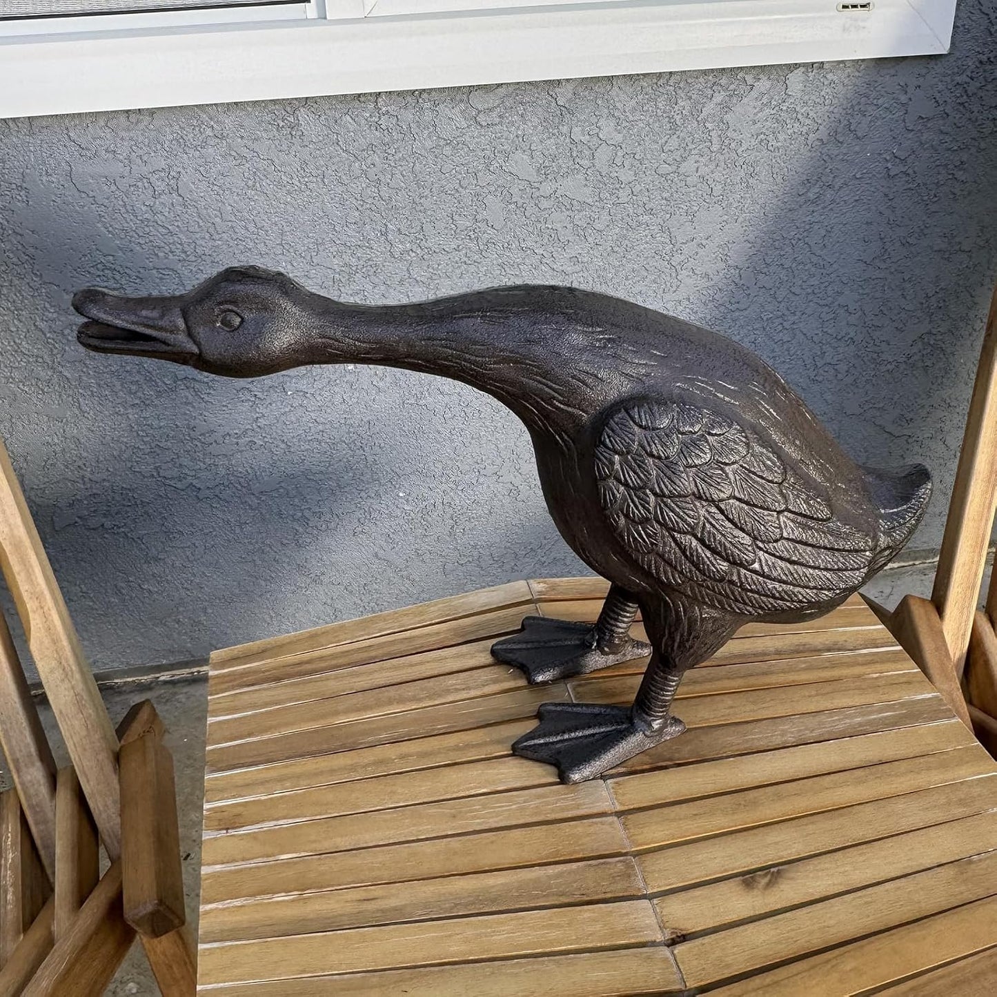 Vintage Cast Iron Goose Statue(18" Tall)- Handcrafted Feather Details, Realistic Garden Lawn Decor, Heavy Duty Outdoor Sculpture HC3267