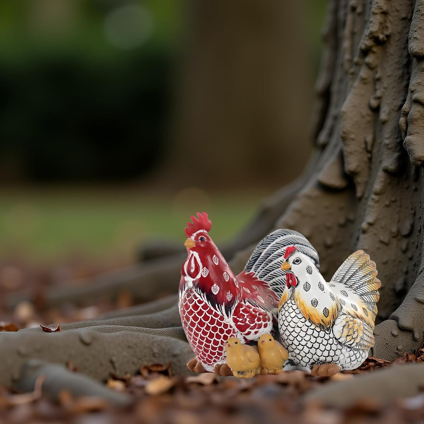 Chicken Family Decorative Sculpture, Indoor/Outdoor Outdoor Garden Statue,Rooster, Hen, Chick Garden Sculpture,Rustic Hen Outdoor Statue