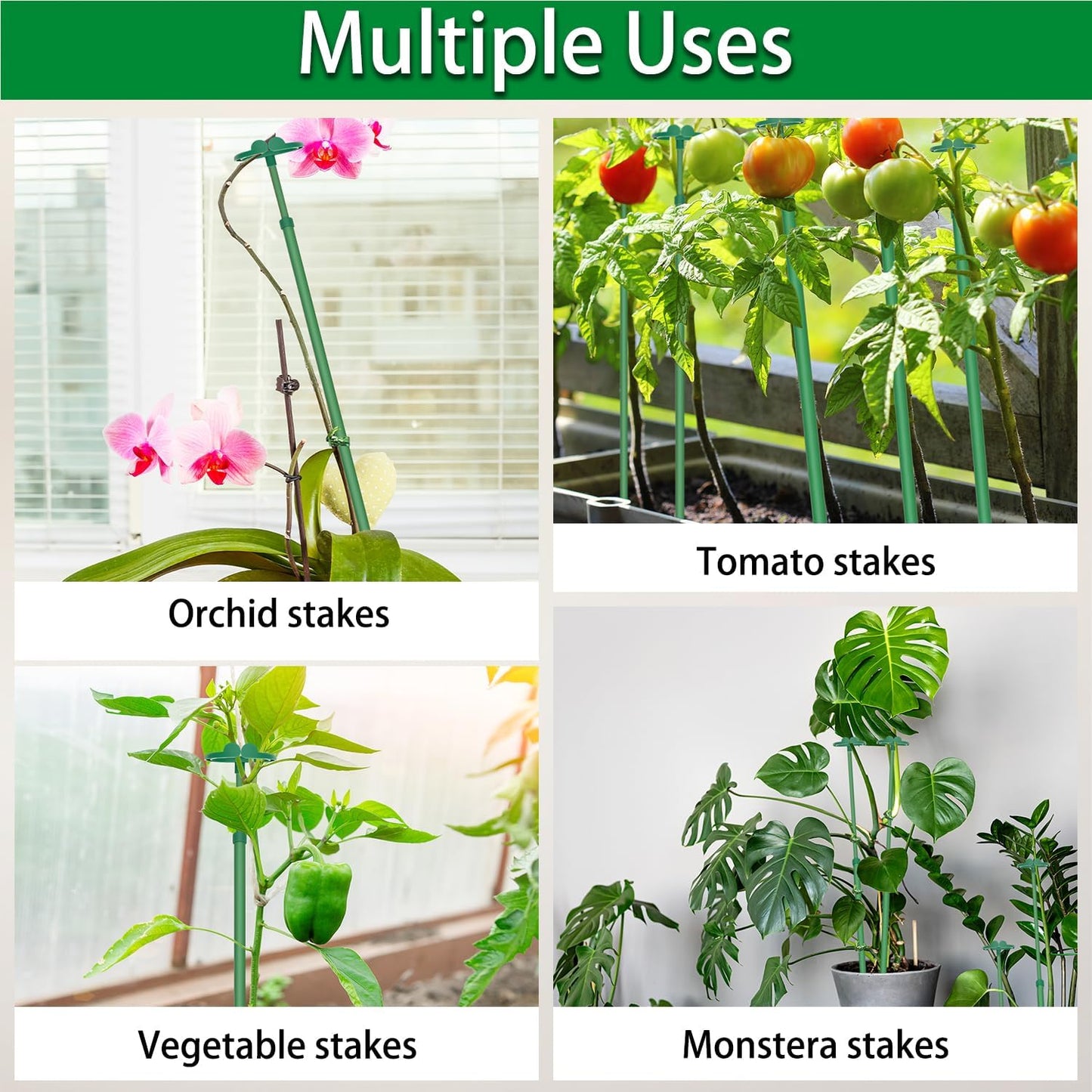 Extendable Plant Stakes, Length Scalable from 17.5IN to 30.1IN Plant Support Stake, Orchid Sticks with Clips for Indoor Outdoor,Garden Stakes for Plant,Tomato,Vegetables,Monstera,Vine - 7Pack
