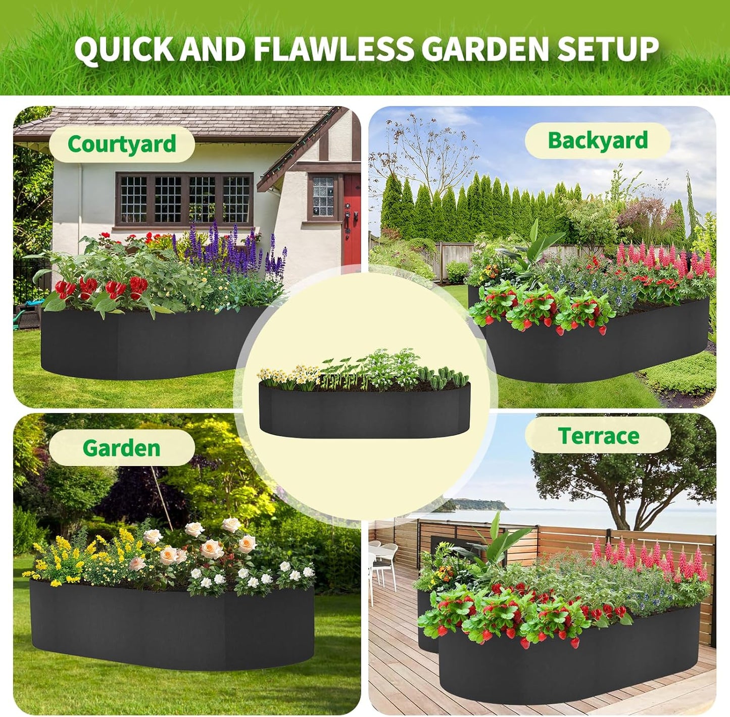 2 Pack Fabric Raised Garden Bed 6FTx3FTx1FT Plant Grow Bags Large Oval Garden Grow Bags Breathable Fabric Garden Bed Gardening Planting Container for Vegetables Potatoes Flowers Tomato,4 Grids+2 Grids