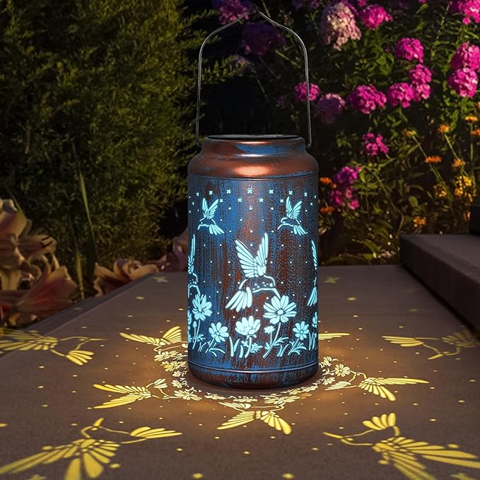 pearlstar Hummingbird Lantern Solar Hanging Lights Outdoor Decorative Solar Lantern Waterproof for Table Patio Yard Garden Lawn Landscape Lighting, Gardening Gifts for Women Men,Hummingbird-Blue
