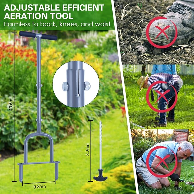 Manual Lawn Coring Aerator Tool, Plug Coring for Compacted Soils, Grass Aerators for Small Yards, Gardening Hand Tools, Aerator Lawn Tool for Loosen Soils -37 Inches(Black)