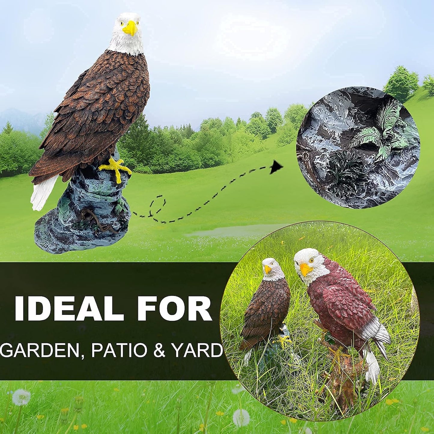 Garden Decor Sculptures Statues Outdoor, Stunning Bald Eagle Stand on Stone Christmas Animal Figurine Decorations for Lawn Yard, Home Patio Decor Gardening Gifts for Porch