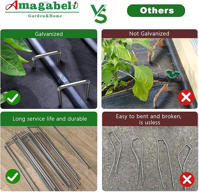 AMAGABELI GARDEN & HOME 10 Inch 200 Pack Galvanized Landscape Staples 11 Gauge Garden Staples Landscaping Staples Heavy Duty U-Shaped Tent Stakes Pins Garden Stakes for Weed Barrier Fabric Tubing Lawn
