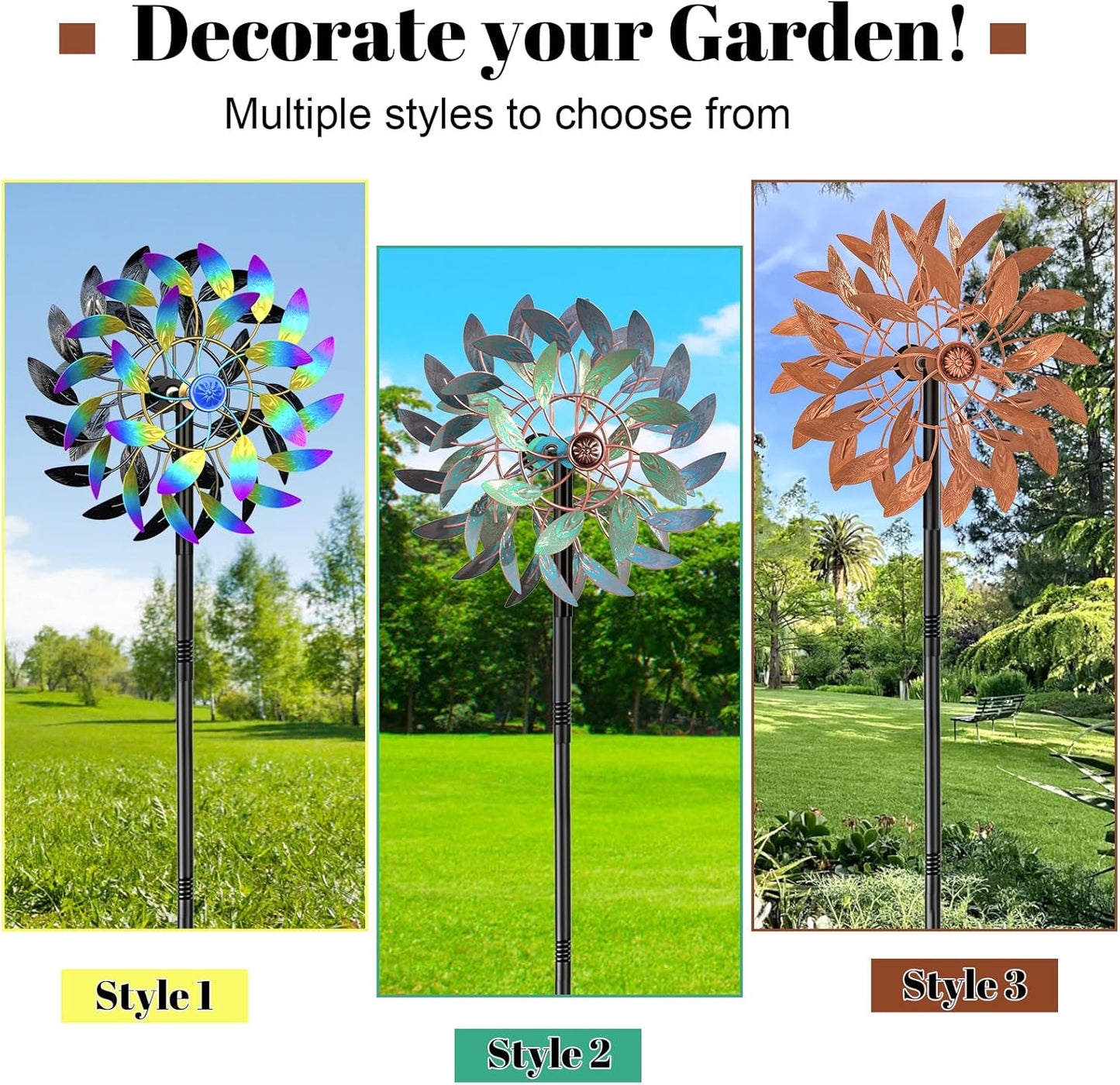 Metal Outdoor Wind Spinner, 2-Way Wind Sculpture Spinner with Metal Stake, Waterproof 360 Degrees Kinetic Windmill Art Decoration for Patio Garden Lawn (Rust)