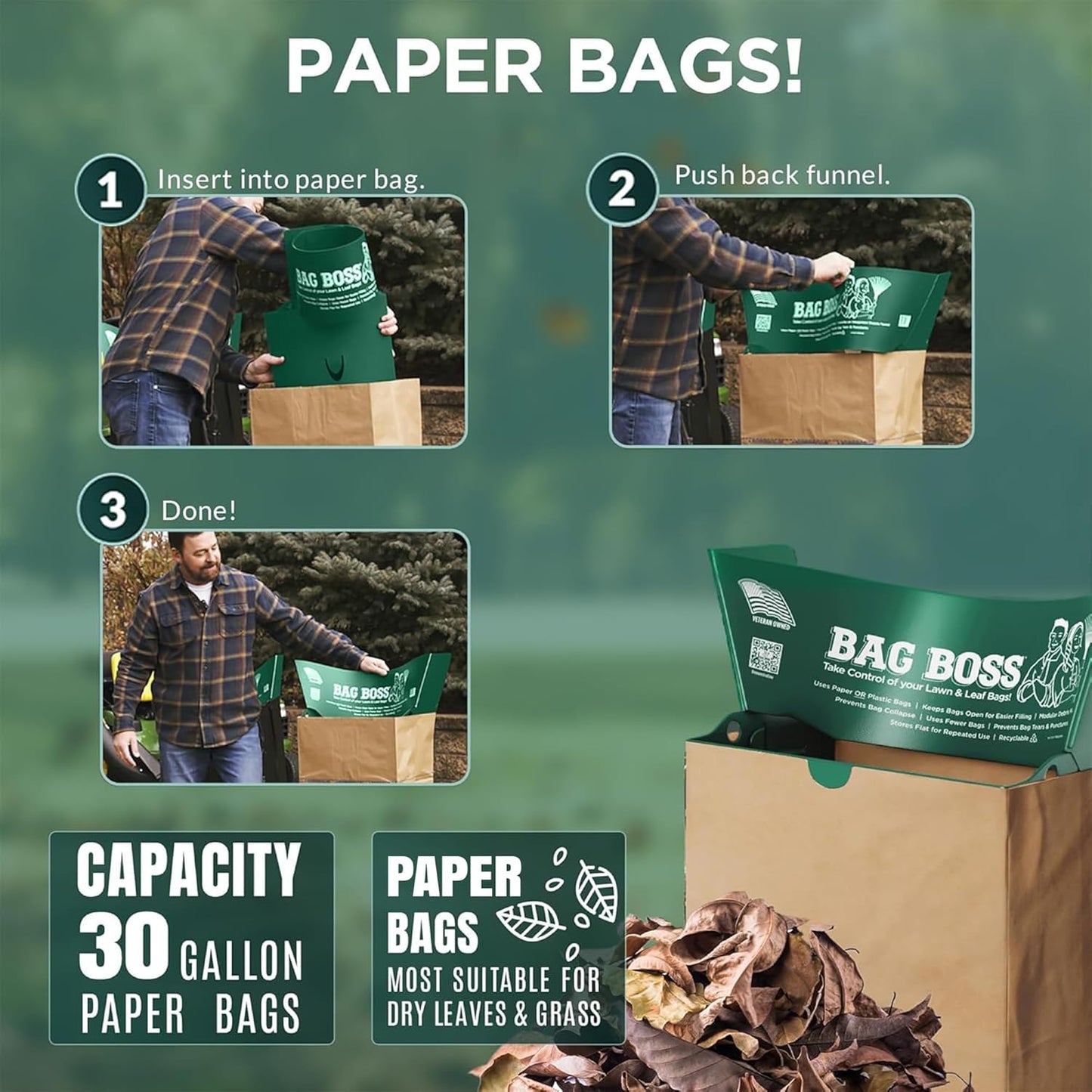 Lawn & Leaf Bag Holder Stand | Fits 33-55 Gallon Paper or Plastic Yard Waste Bags | Durable, Foldable Trash Bag Holder Stand