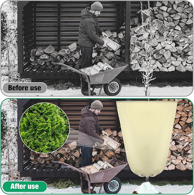 4 Pcs Plant Covers Freeze Protection 35.4" x 59" Winter Frost Blankets for Outdoor Plants with Zipper Drawstring Frost Cloth Freeze Covers Warm Shrub Jacket for Fruit Tree Potted(Beige)
