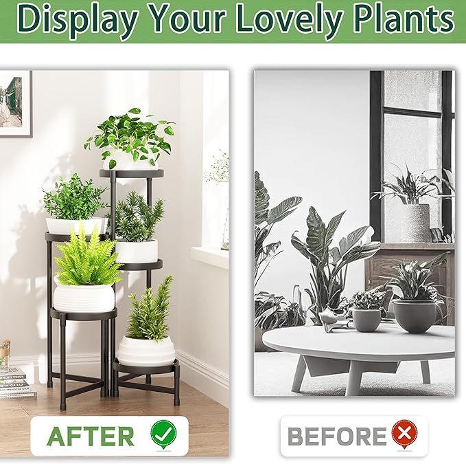 Plant Stand Indoor outdoor 5 Tier,Foldable Corner Tall Plant Shelf for Multiple Plants,Flower Pot Holder Display Stand for Living Room Balcony Garden Patio
