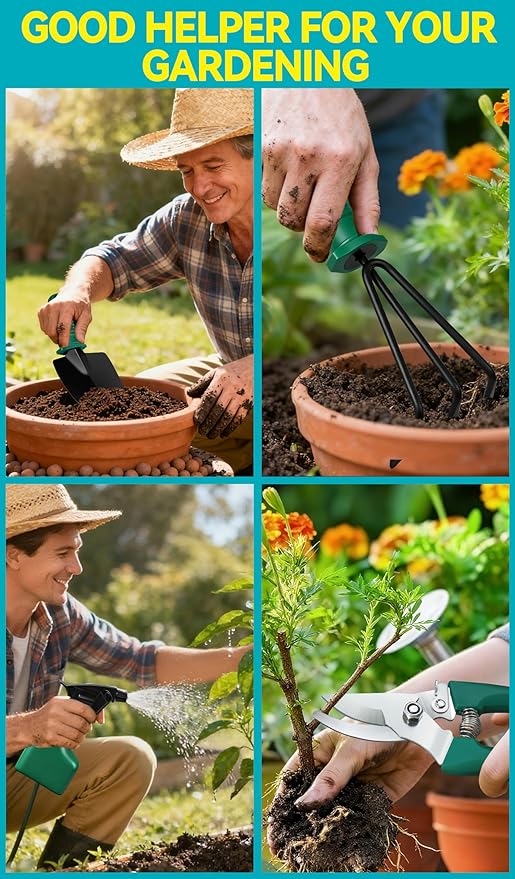 Garden Tool Set, 10pcs Heavy Duty Gardening Tools, Durable Gardenings Hand Tools, Gardening Tool Set with Ergonomic Handle, Gardening Supplies with Storage Box, Ideal Garden Gifts for Women