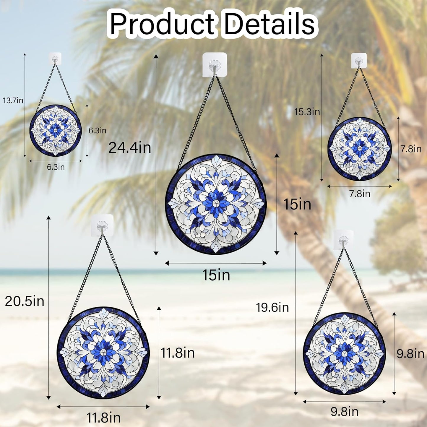 Stained Glass Window Hanging - Blue White Boho Flower Suncatcher for Door Garden Yard Sun Catchers Decor Christmas Mother's Day Birthday Gifts for Women Mom Nana Friend Teacher 15 in