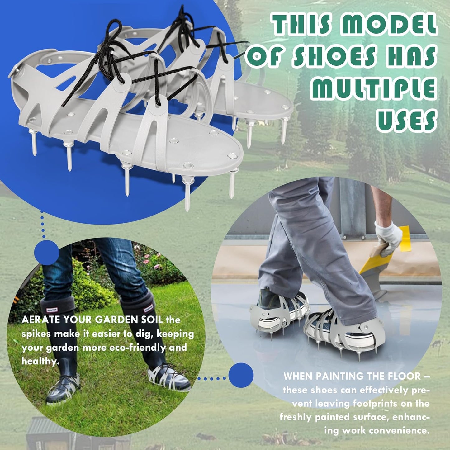 Lawn Aerator Shoes with Spiked Design &Adjustable Wrap Around Lacing,Gardening Tools,Grass Aeration Spikes Tools,Grey
