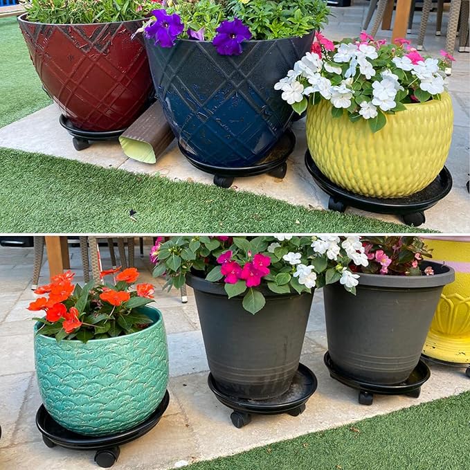 8 Packs Plastic Plant Caddy with Wheels 12" Plastic Rolling Plant Stands Heavy-Duty Plant Dolly with Casters Indoor and Outdoor Plant Roller Base Wheels, Blue