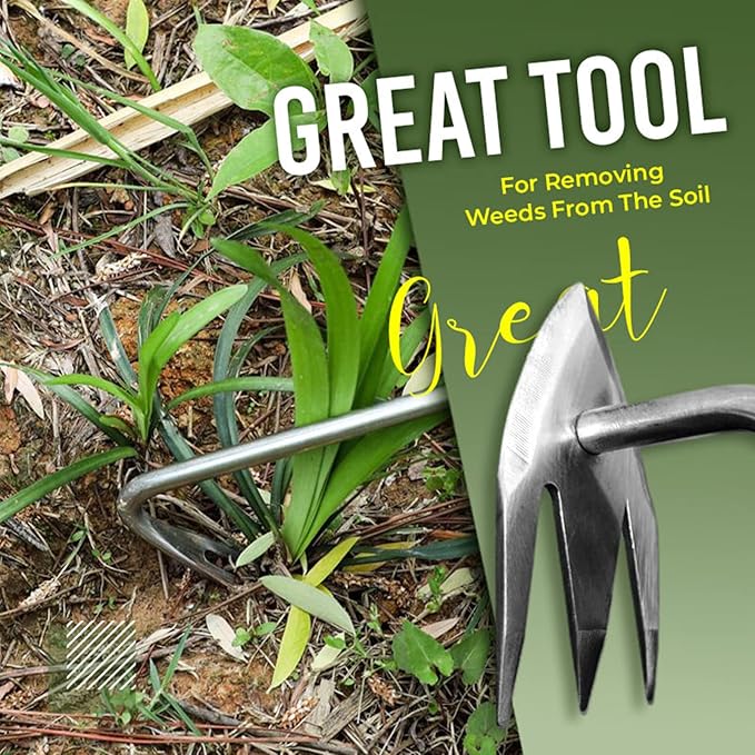 Stainless Steel Multifunctional Weeder, Weeder Puller Stand Up, Hand Weeder Tool for Gardening with Handle, V-Shaped Light Duty Hand Weeder for Garden Yard Farm Weed Removal (Wood)