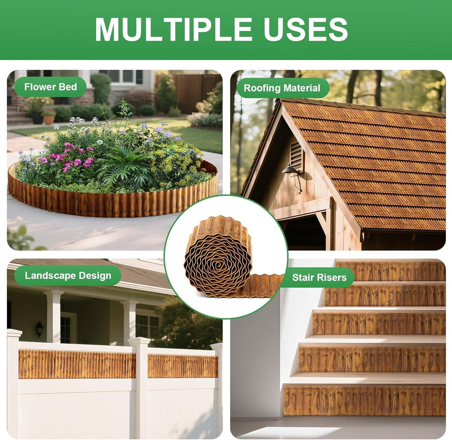 AHEONLAR Corrugated Metal Garden Edging, 5''×25Ft Steel Landscape Edging Border, Flower Bed Edging Borders, Metal Lawn Edging for Landscaping, Garden, Pathway, Lawn, Flower Bed, Garden Fence (Rusty)
