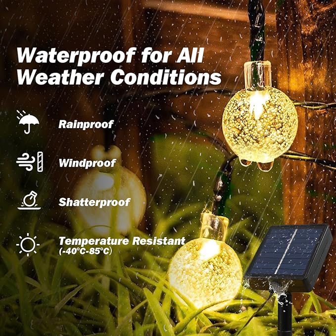 Solar Lights Outdoor Waterproof, 2 Pack Total 120LED 72FT Solar String Lights for Outside w/ 8 Modes, Outdoor String Lights Crystal Globe Patio Lights for Garden Yard Party Decor (Warm White)