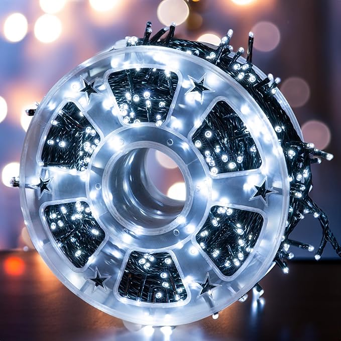Dazzle Bright 164 FT 500 LED Christmas String Lights, Waterproof Green Wire String Lights with 8 Modes, Outdoor Christmas Decorations for Indoor Garden Party Yard Decor (White)