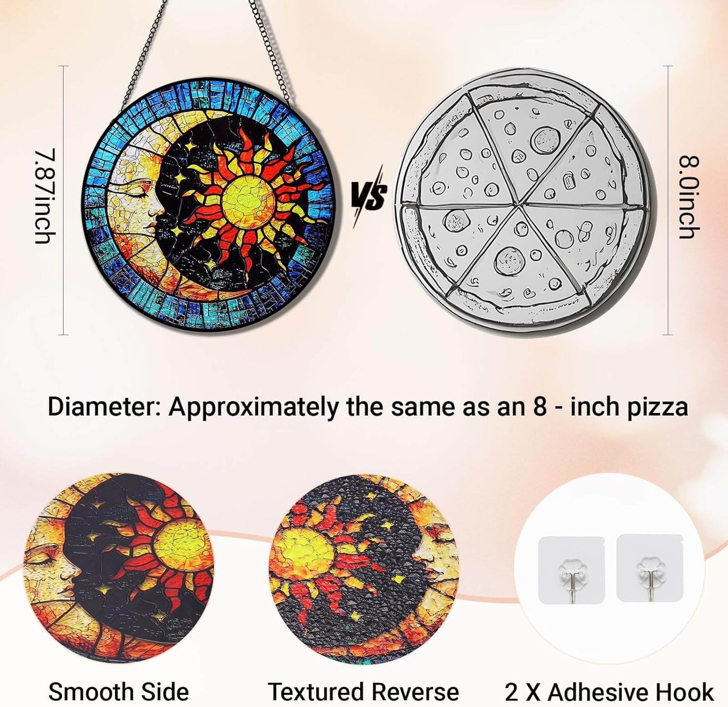 Sun and Moon Suncatcher Stained Glass Window Hanging | 8" Round Vibrant Sun Catchers Indoor Window & Wall Art Decor | Stain Glass Panel Gift for Women | Birthday & Housewarming Gifts