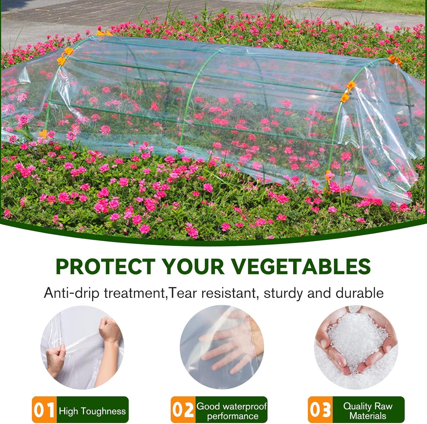 Greenhouse Plastic Sheeting- 6 mil Clear Plastic Sheeting -Waterproof Cover, UV Resistant Poly Tarp Hoop Covering for Farms Greenhouse Garden Outdoor, 12x25 FT