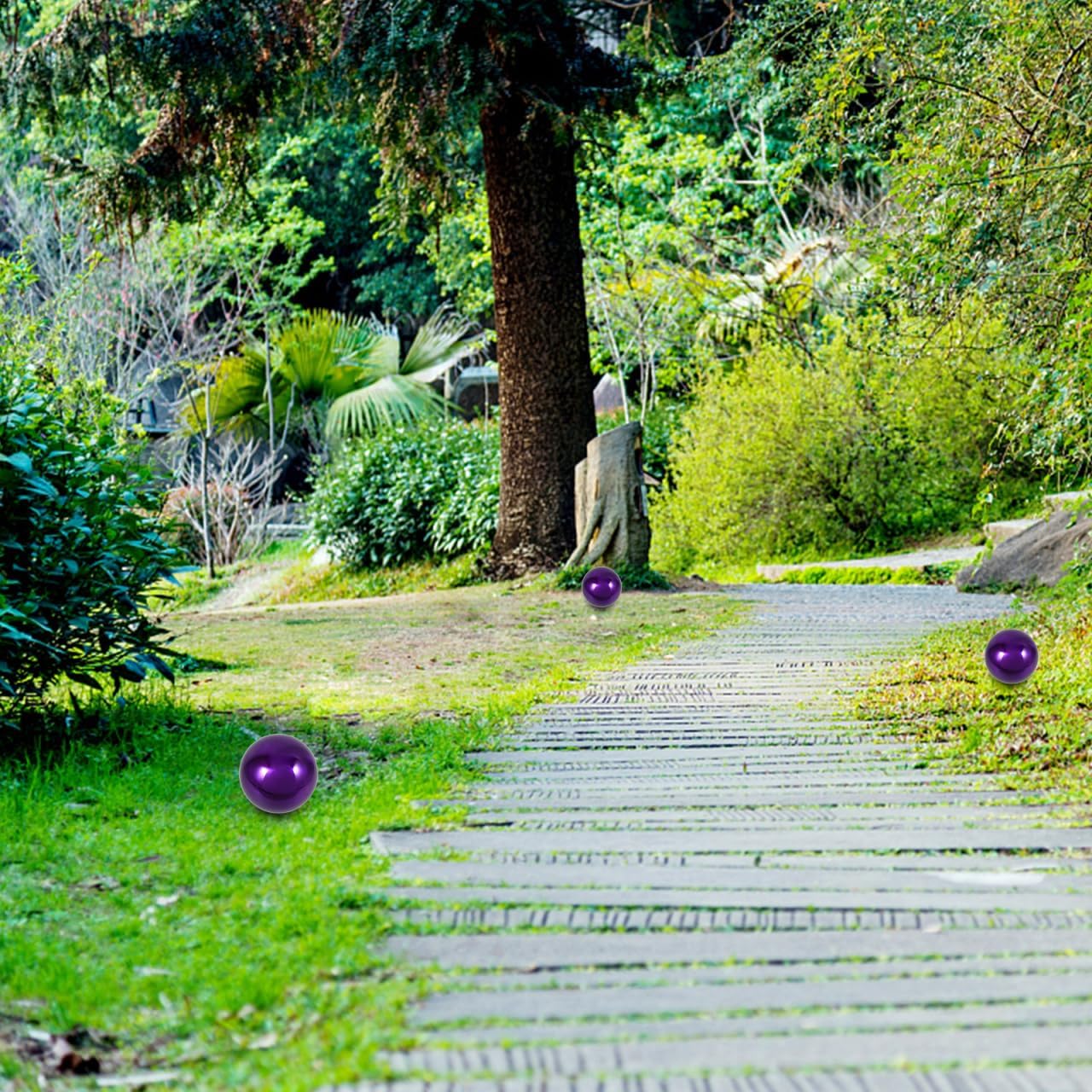 Happyyami Stainless Steel Mirror Reflective Ball Purple Gazing Ball for Garden Decor 15Cm Outdoor Accent 2Pcs Set