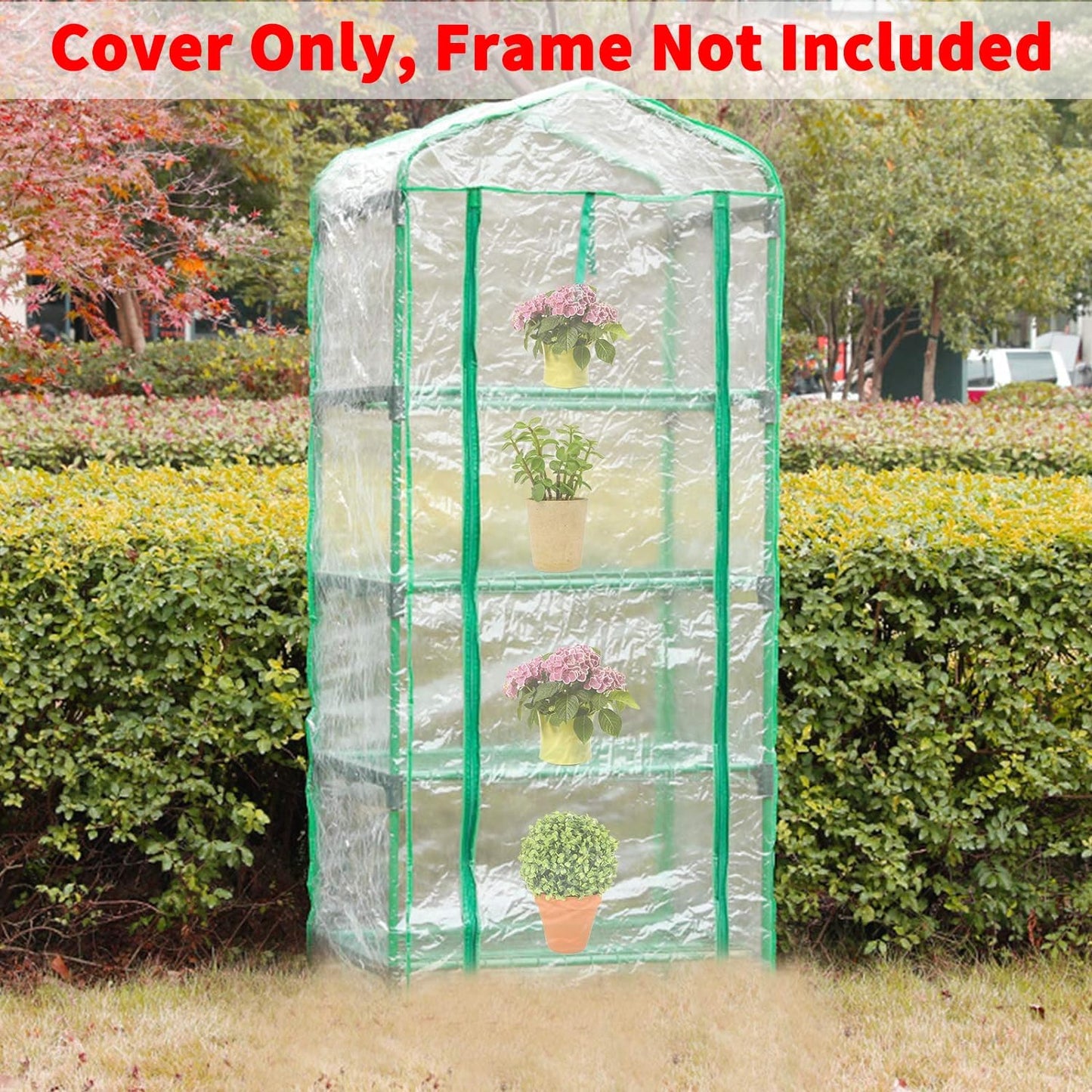 4 Tier Roll-Up Zipper Door Greenhouse Replacement Cover- 63 x 27 x 19 Inch Clear PVC Plant Greenhouse Cover for Gardening Plants Cold Frost Protection Wind Rain Proof (Frame NOT Include)
