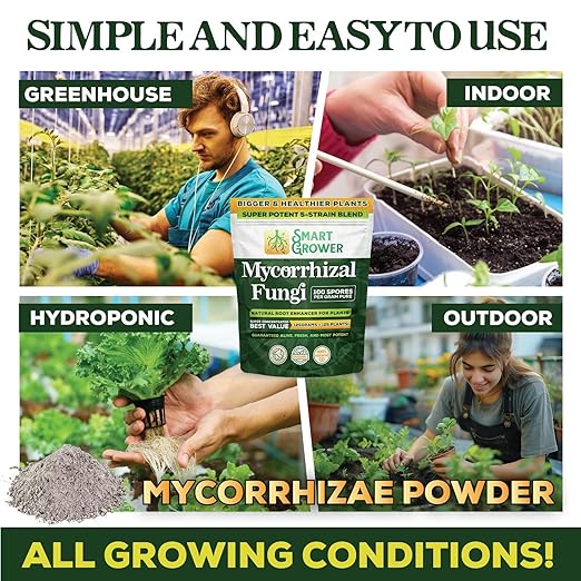Mycorrhizal Fungi Organic Root Enhancer for Plants, Super Potent 100 Spores Per Gram, 5-Strain Blend, Rapid Results for Gardens, Houseplants, Lawns, Smart Grower 250 Grams (2 Pack of 125G)