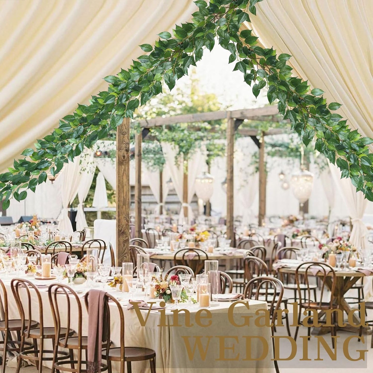 mizii 5 Packs 390" Artificial Vines Ficus Garland Fake Vine Silk Green Leaves Faux Plants Greenery Decoration for Bedroom Room Wall Party Table Centerpieces Wedding Arch Decor