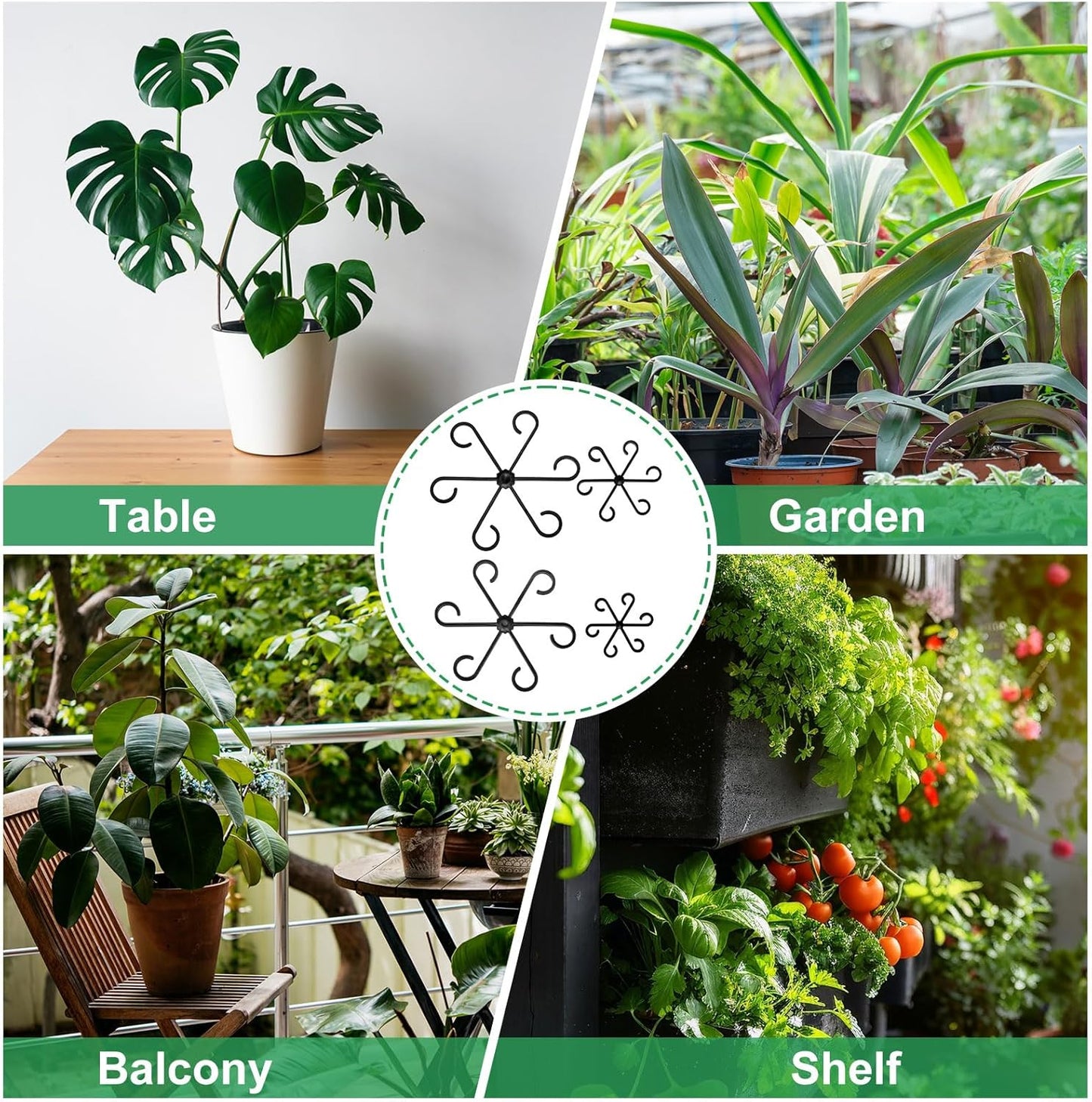 HARFINGTON 8pcs Plant Stem Support 4 Sizes Climbing Houseplant Stem Holder Stakes Reusable Flower Trellis Plant Stand for Outdoor Indoor, Black