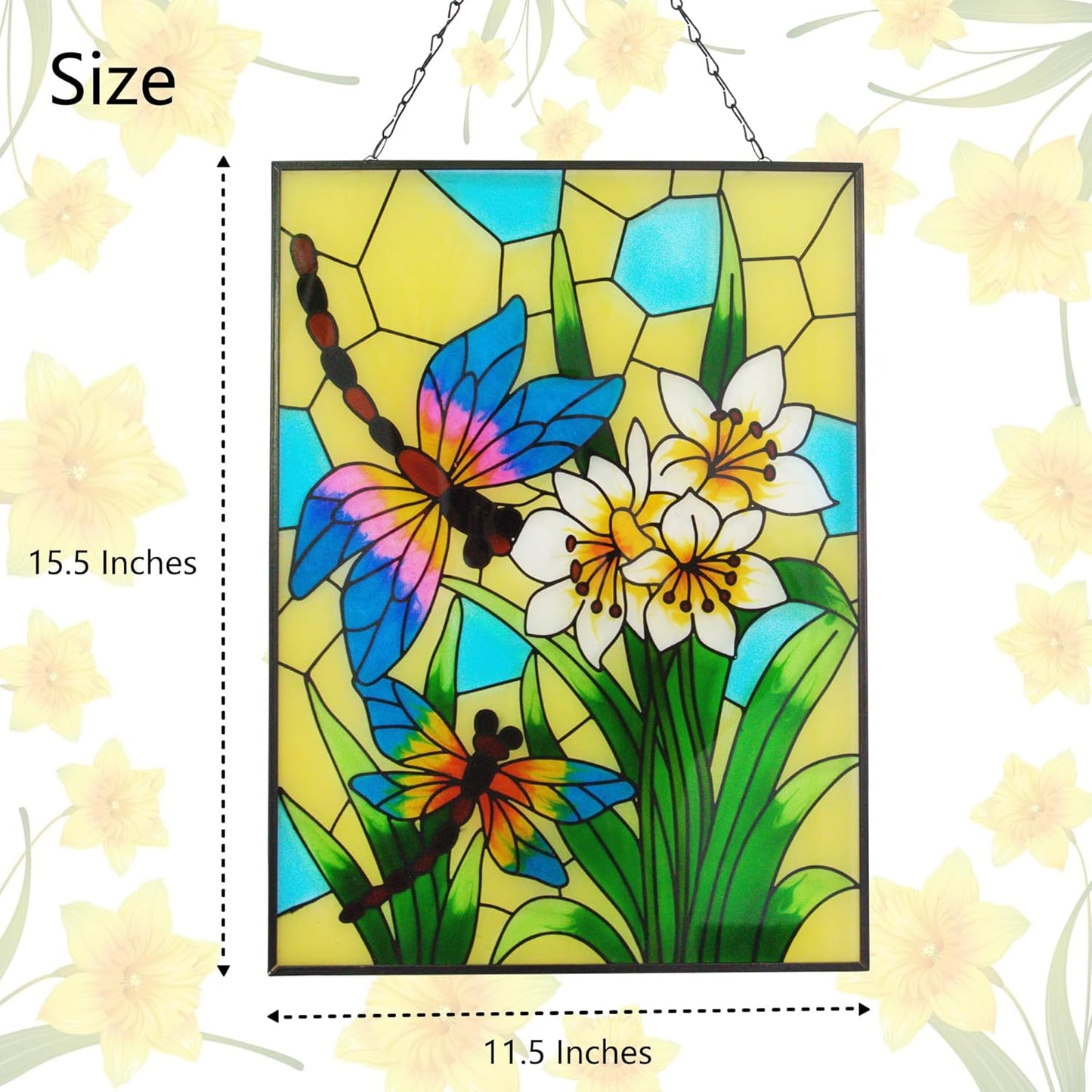 Stained Glass Window Hanging, Dragonfly Glass Art Decor, Sun Catchers Indoor Window, Rectangle Suncatchers for Windows Hanging, Stained Suncatcher for Room Balcony Garden Patio