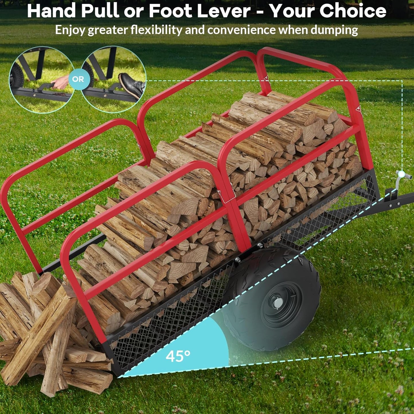 1700 LBS Steel ATV UTV Trailer Tow Behind Dump Cart, Heavy Duty Pull Behind Utility Dump Trailer for Lawn Mower Trailer Tractor Garden Yard with Removable Rear Panel