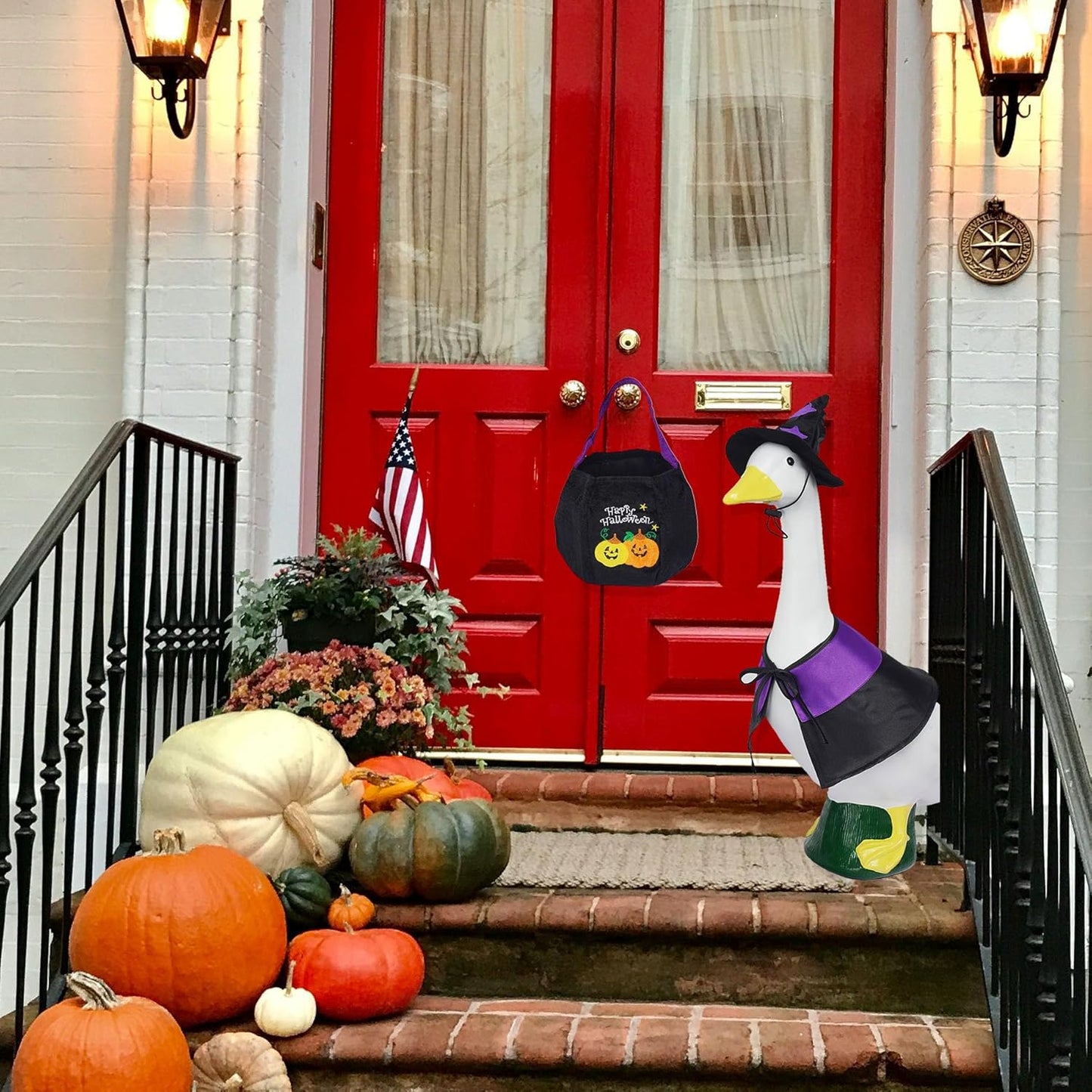 Halloween Porch Goose Outfits 23", Yard Goose Statue Clothes with Pumpkin Trick or Treat Bags, Fall Thanksgiving Outdoor Decor for Patio Lawn Garden and Porch Goode Theme (Witches Cloaks)