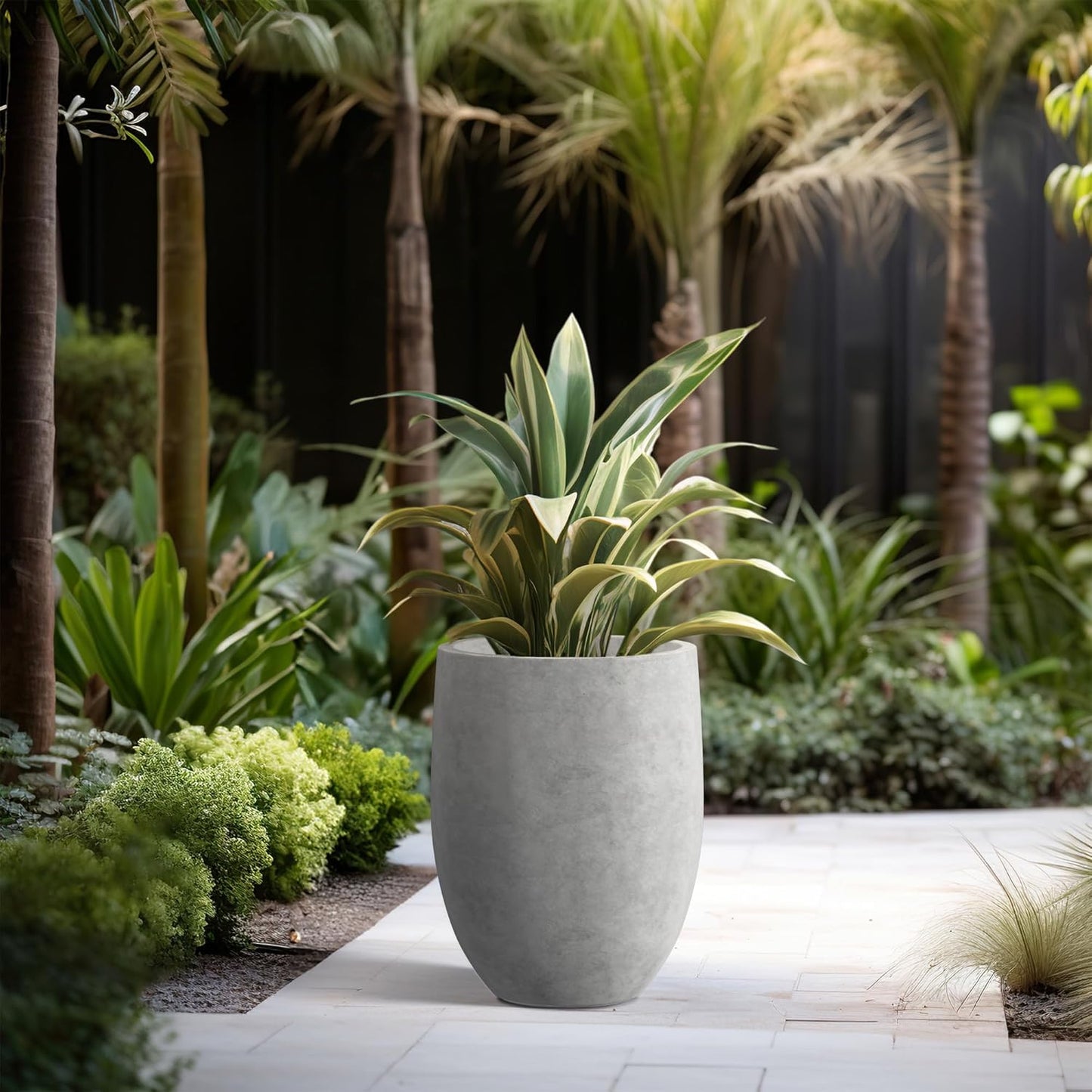 Kante 21.7" H Natural Concrete Tall Planter, Large Outdoor Indoor Decorative Pot with Drainage Hole and Rubber Plug, Modern Round Taper Style for Home and Patio