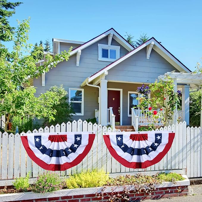 8 Pieces USA Pleated Fan Flag American US Bunting Flag Patriotic Half Fan Banner Flag with Canvas Header and Brass Grommets for 4th of July Memorial Day Indoor Outdoor Decoration (8, 1.5x3 Feet)