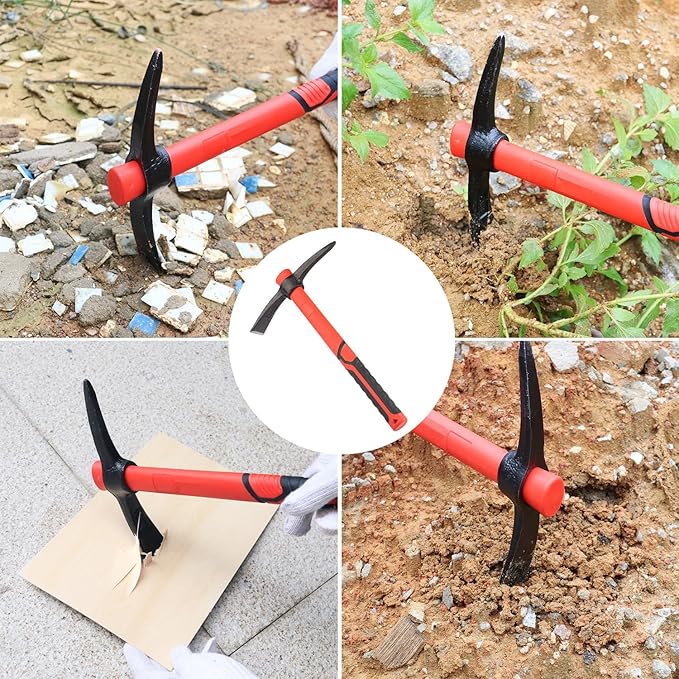 3 PCS 15 Inch Pick Mattock Hoe, Forged Weeding Garden Pick Axe with Fiberglass Handle, Pick Mattock Hoe for Loosening Soil, Gardening, Camping
