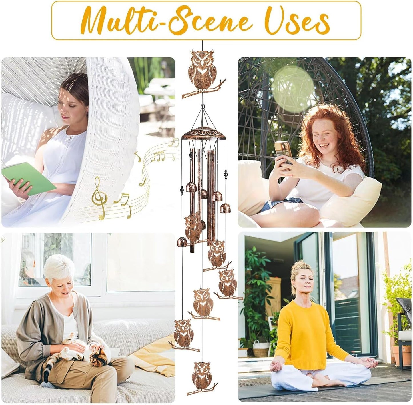 Owl Wind Chimes for Outside,Gardening Gifts for owl Lover,Women,Men,Mom,Birthday Party Decorations,Memorial Gifts,Wind Chimes Outdoors,Indoors,Room,Home,Wall,Garden,Patio,Yard Decor