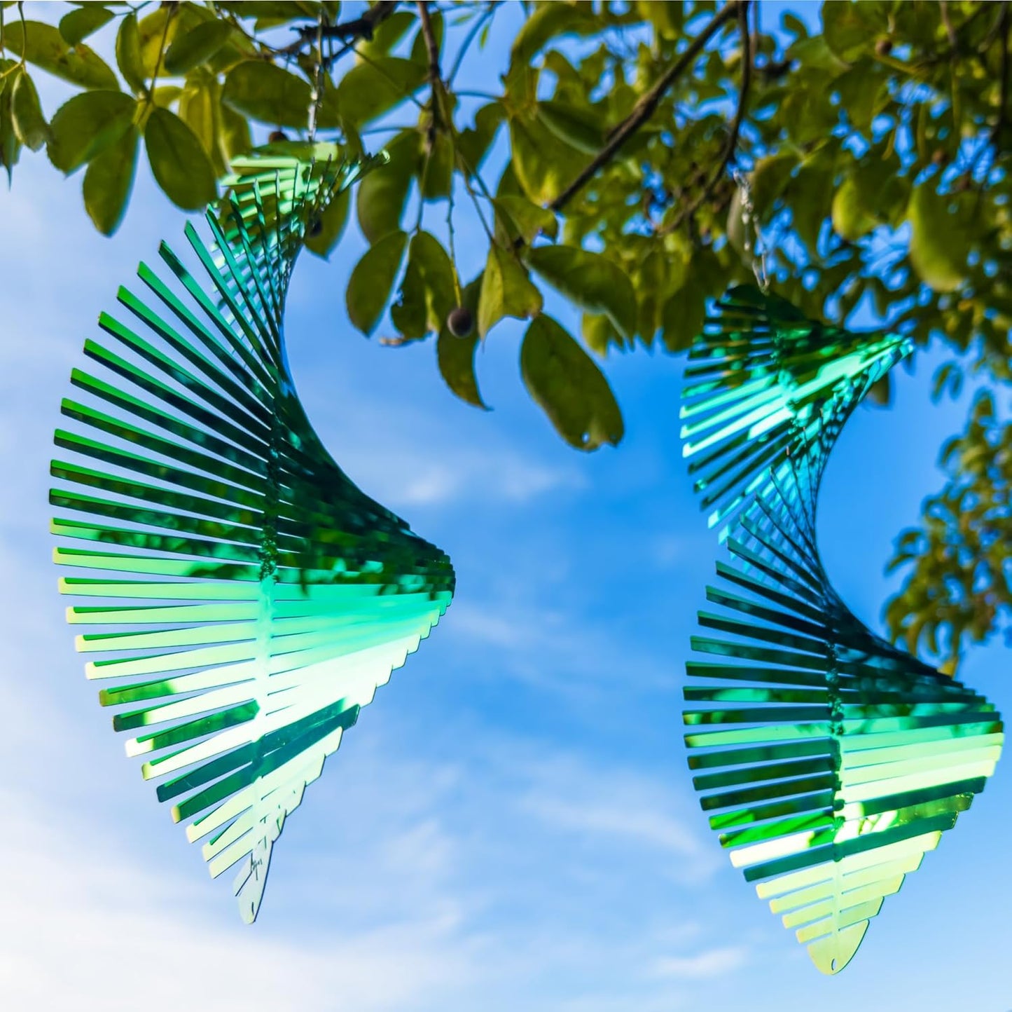 Wind Spinners Outdoor, 3D Helix Hanging Wind Spinners, Gradient Tender Green, 24 inches, Kinetic, Stainless-Steel Metal, Smooth Spin, Outdoor Decoration for Garden, Patio, Yard, Gift for Women Mom