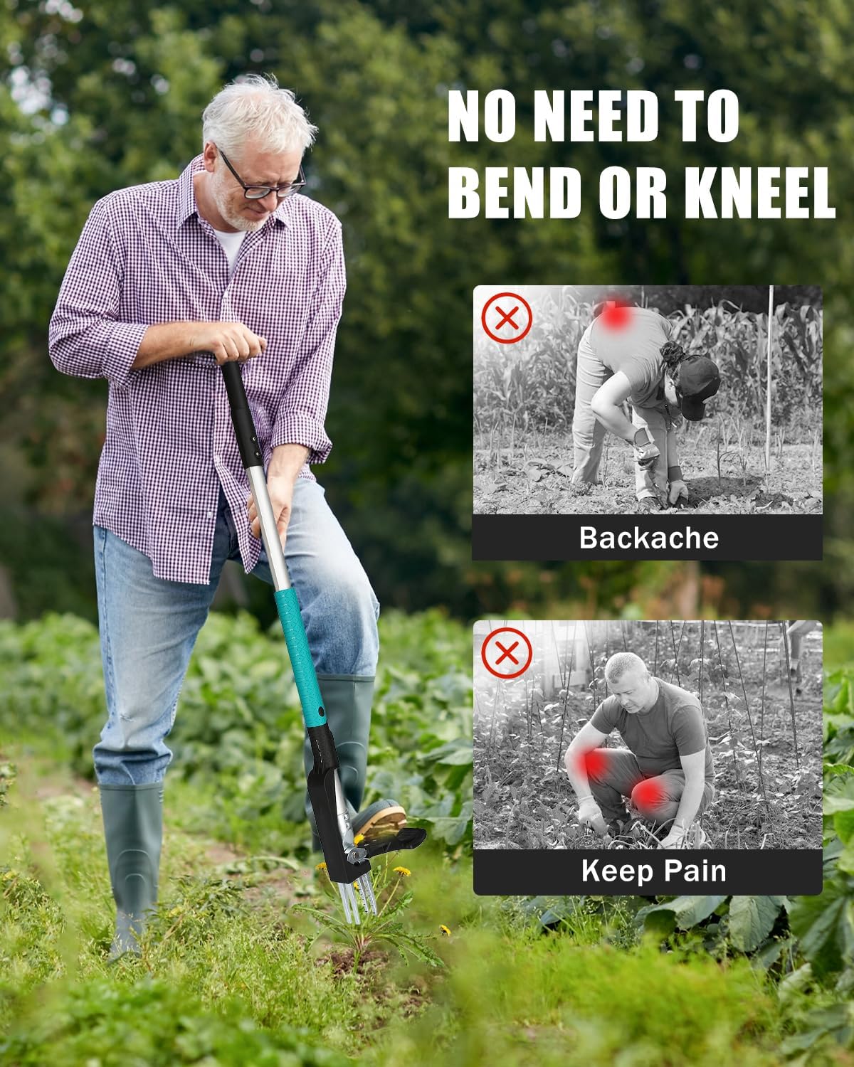 Breeze Touch 39" Weed Pulling Tool, 4-Claw Detachable Weed Puller Tool with Long Handle Adjustable, Heavy Duty Stand Up Weeder Weeding Tool for Lawn, Yard, Garden, Dandelion Picker, Weed Remover
