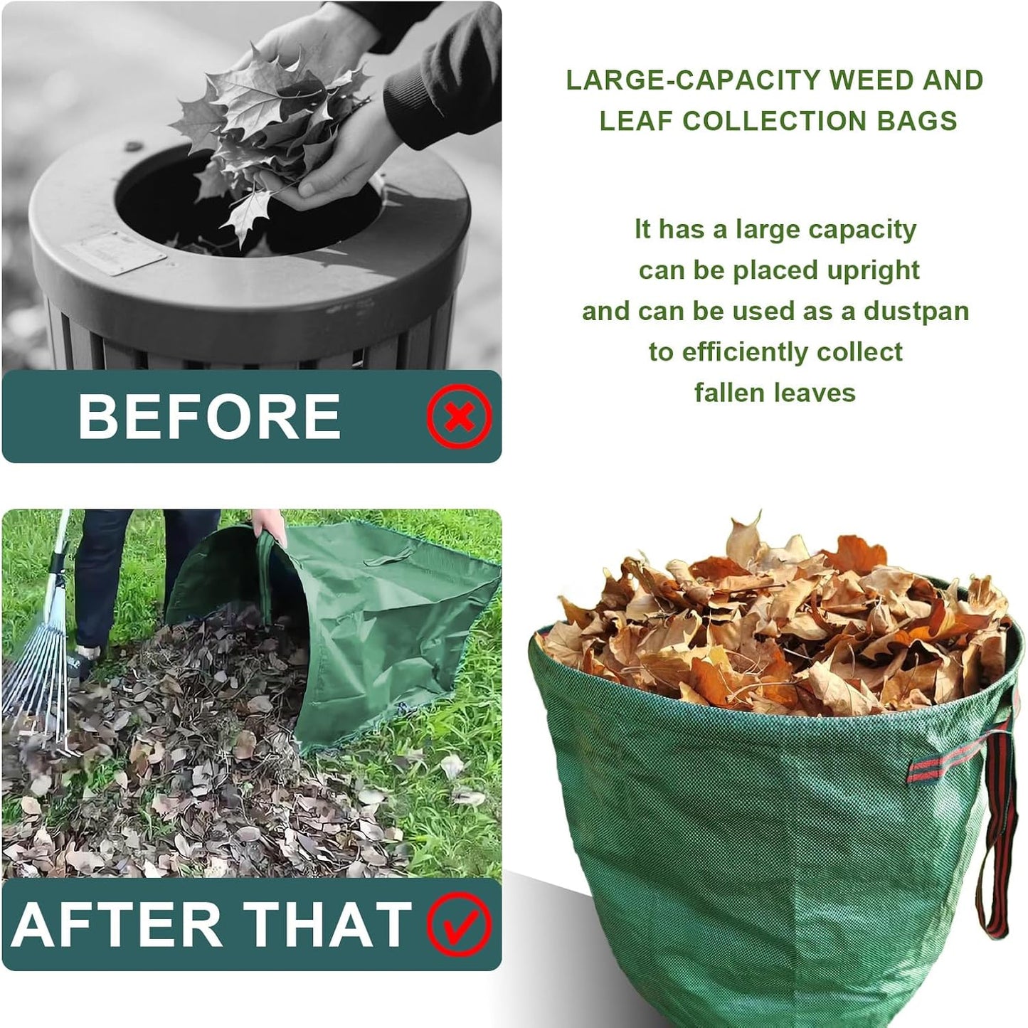 Garden Bags for Debris, 2-Pack 53 Gallon Lawn and Leaf Bags, Large Dustpan-Type Lawn Bag for Collecting Leaves, Reusable Yard Waste Bags, Leaf Bag for Party, Laundry, Camping & Yard Waste Loading