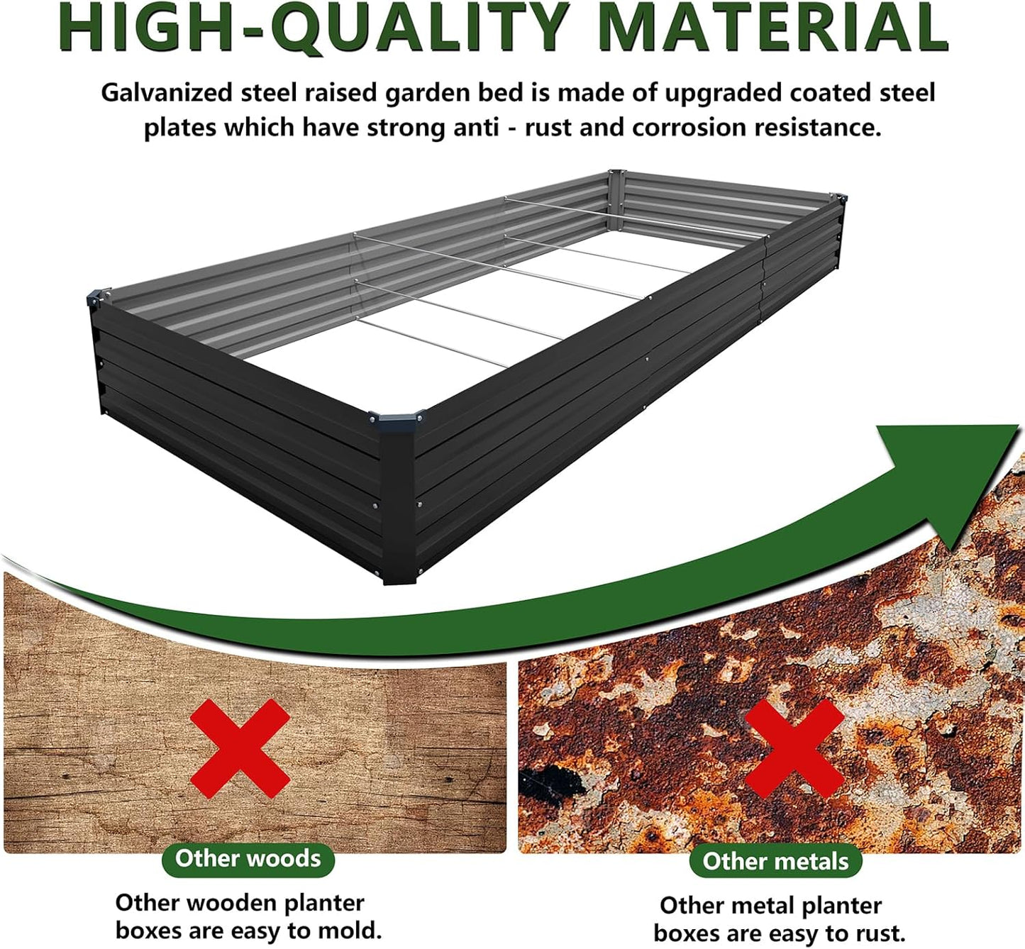 12×4×1FT(2PCS) Galvanized Raised Garden Bed Kit, Metal Planter Boxes,Large Outdoor Planters Garden for Planting Vegetables,Flowers,Herbs -Black