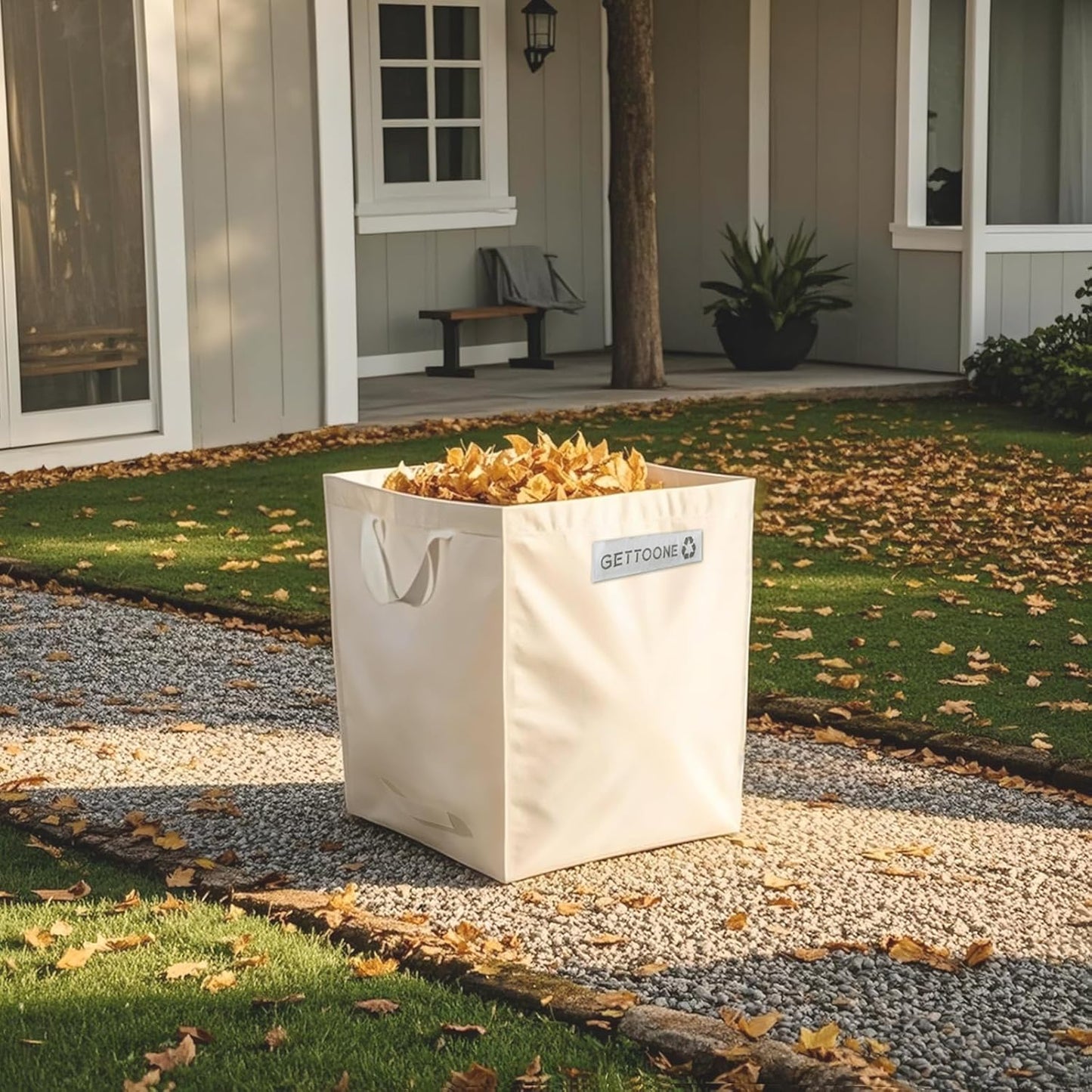 Lawn Bags for Yard Waste | Heavy-Duty Collapsible Leaf Bag, 24 Gallon Reusable Garden Clippings Container & Outdoor Trash Can with 2 Carry Handles (Square Middle)