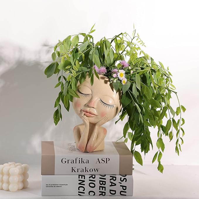 AIMEBBY Face Planter Pot - Face Flower Pots for Indoor and Outdoor Plants - Resin Head Planter Pots with Drainage Hole (X-Large Size)