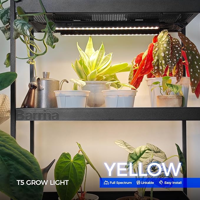 Barrina Grow Lights for Indoor Plants Full Spectrum, 1ft LED Grow Light Fixture, Black Cover LED Plant Grow Light Bulbs for Indoor Plants, Greenhouse, Plug and Play, Linkable Design, Yellow, 8 Packs