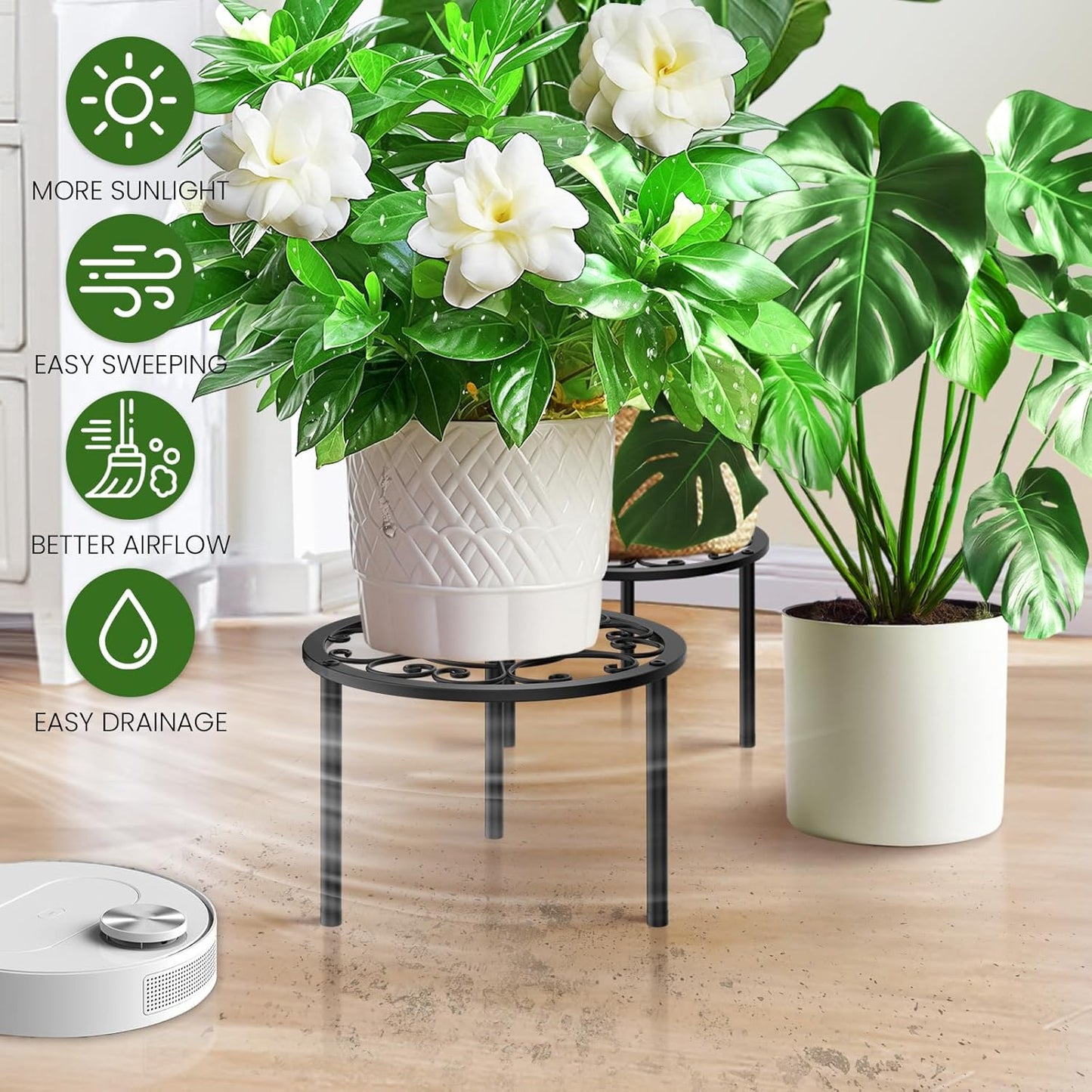TOSKING Heavy Duty Metal Plant Stands - 10-inch Decorative Round Plant Stand, Adjustable Leveling Feet & Rust-Resistant Finish for Indoor/Outdoor Use