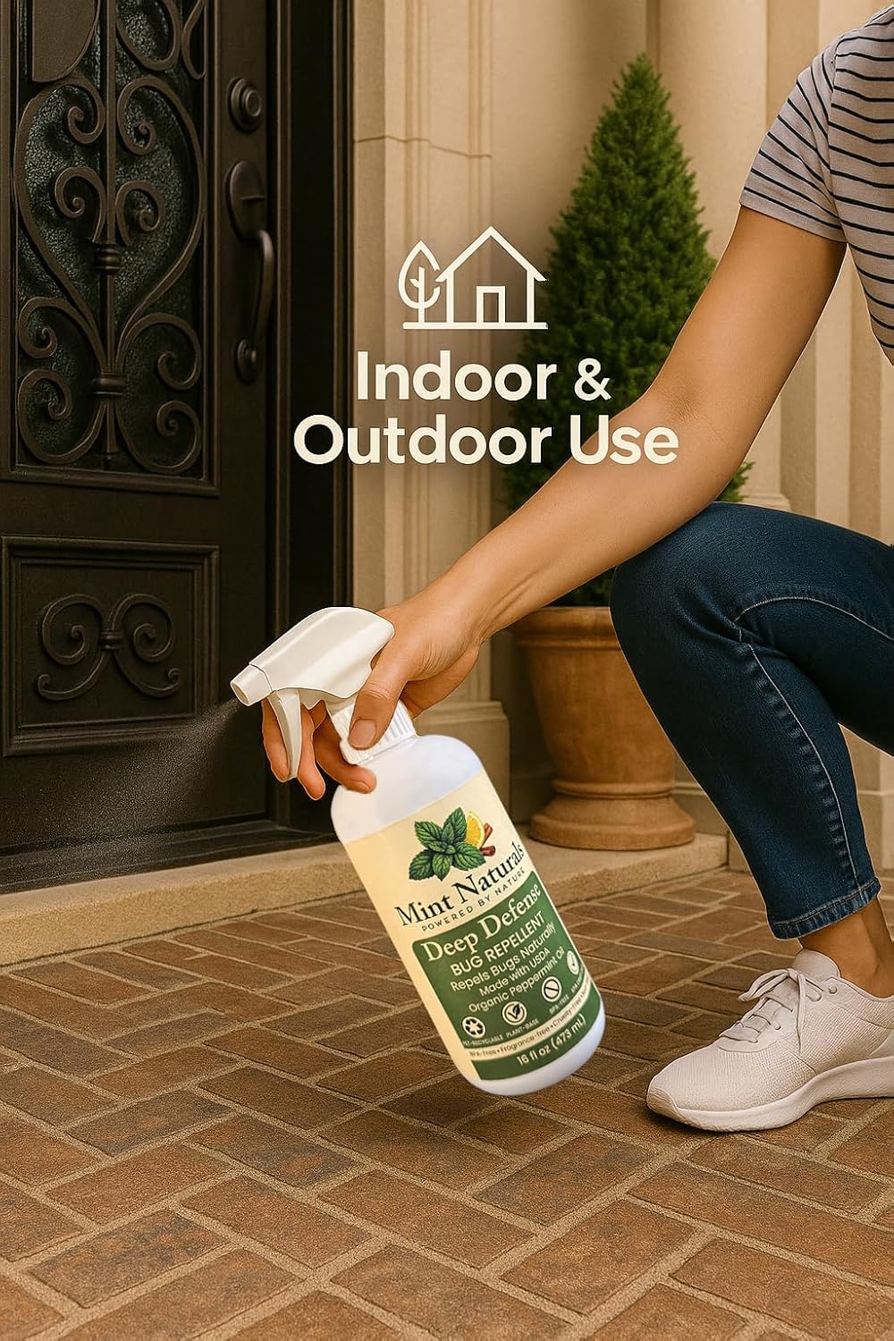 Deep Defense – Natural Bug Spray & Indoor/Outdoor Insect Repellent, Peppermint Oil Formula for Spiders, Ants, Roaches & Crawling Pests – 16oz Made in USA
